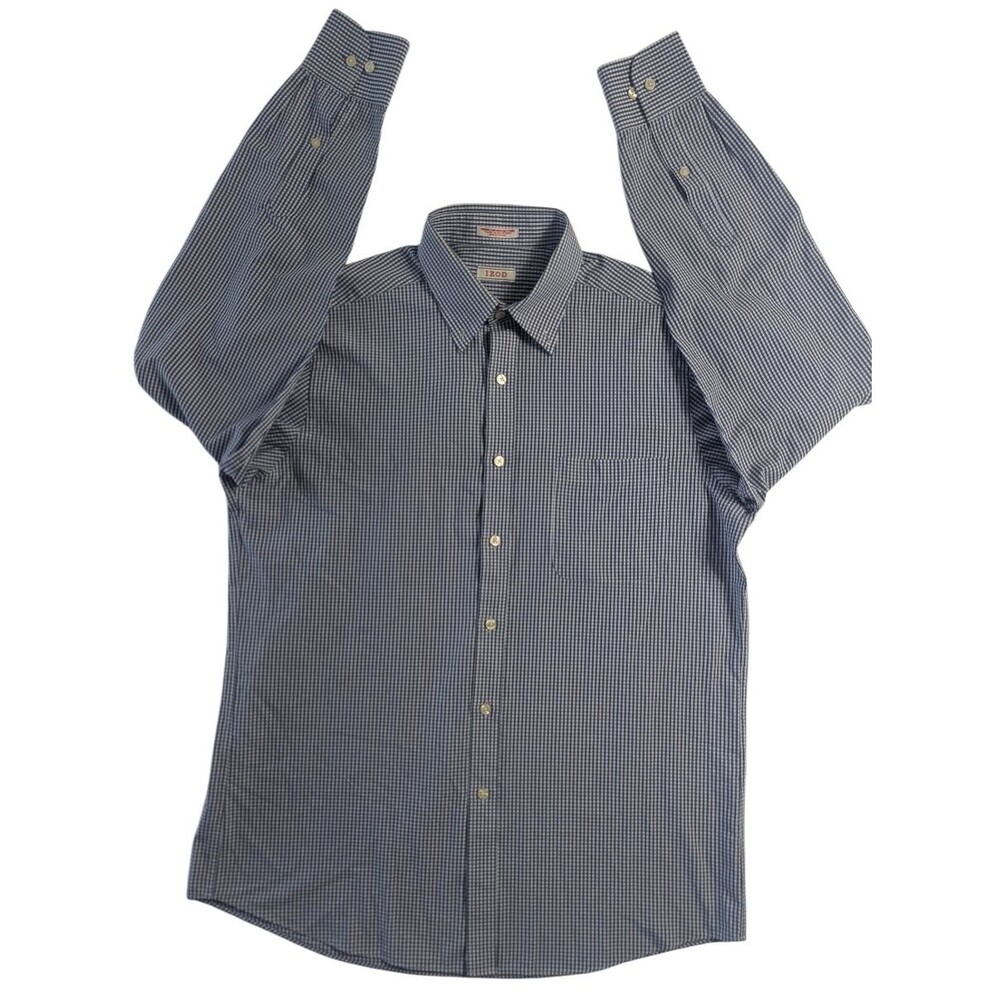 IZOD Mens 16 Button-Down Shirt Blue Check Button Down Wrinkle Free